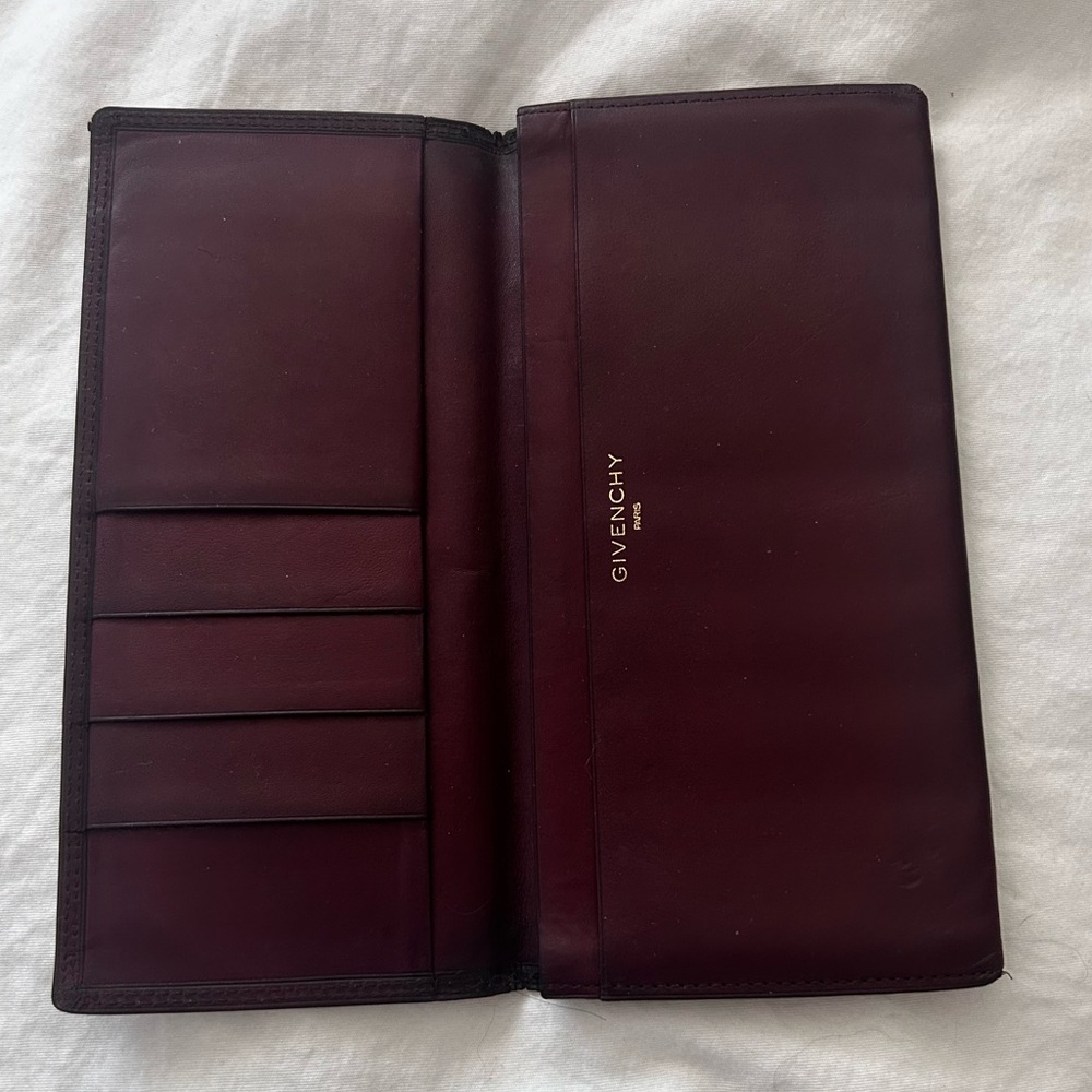 Givenchy Long Wallet Leather Card Holder VTG Deep Burgundy Red Wine Restored